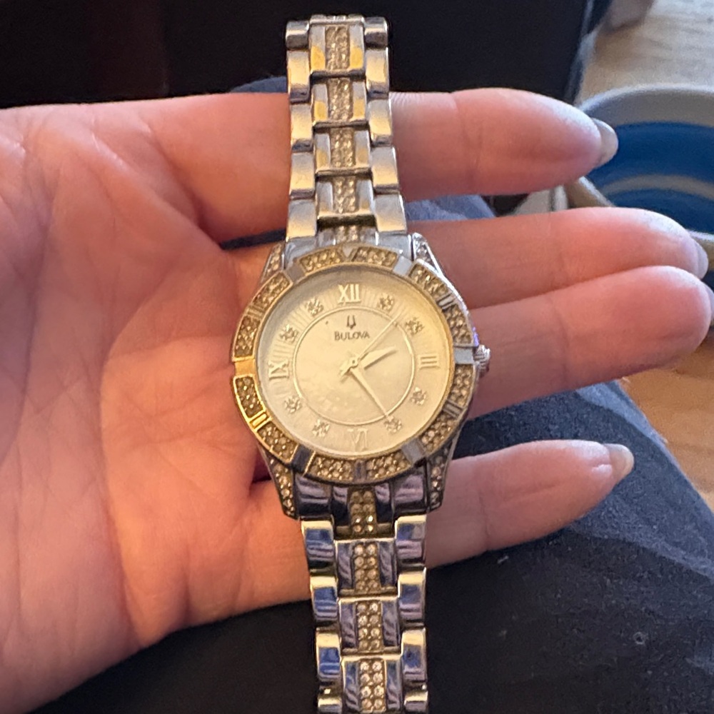 Bulova Silver Crystal-Accented Women's Bracelet Watch